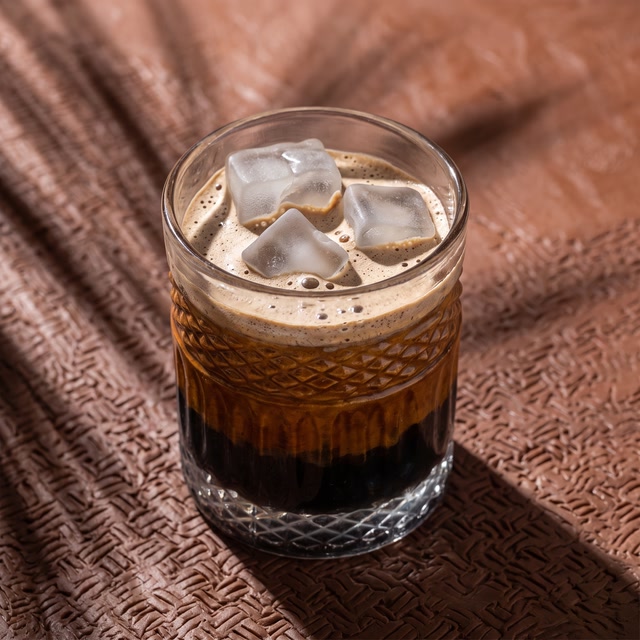 Cold brew over ice in a cut glass tumbler