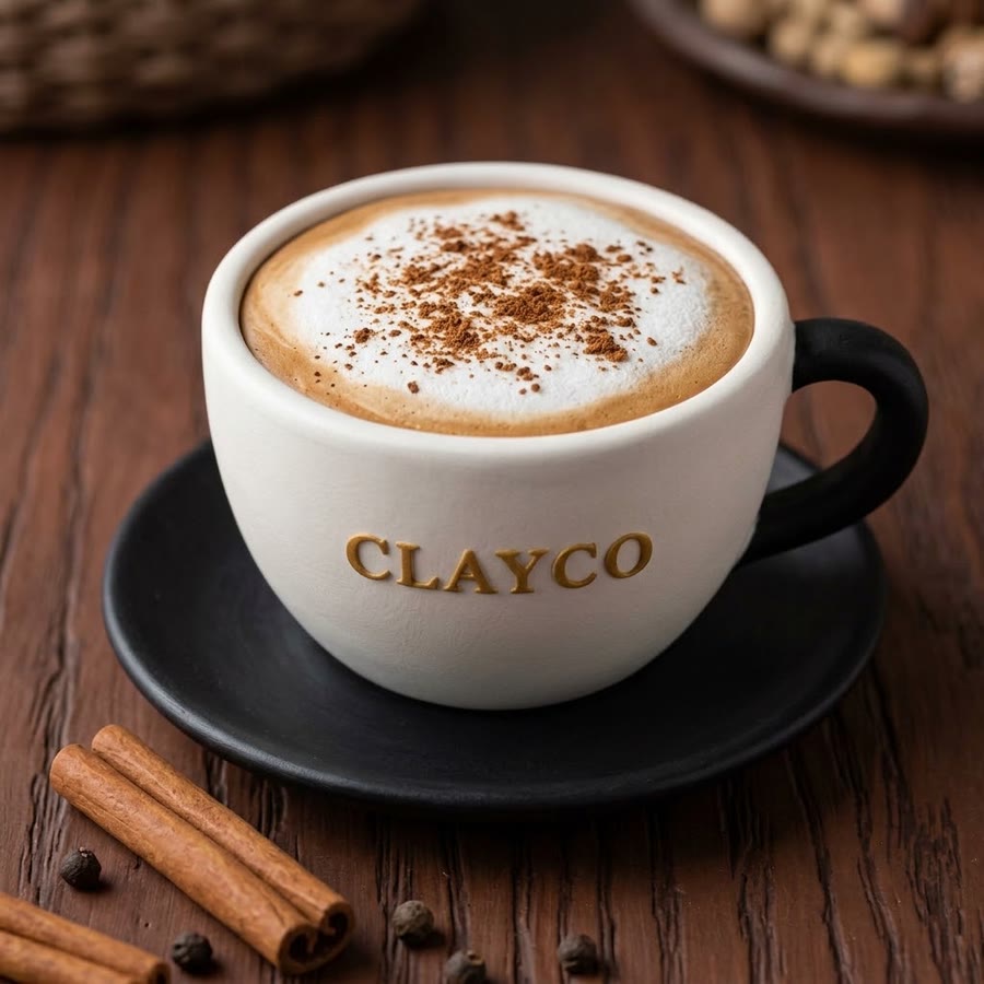 A CLAYCO chai latte, spiced and topped with foam